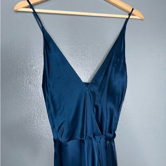 Yumi Kim Rush Hour 100% Silk Maxi Wrap Dress/Gown NWT in Ink Blue Size Small - Picture 4 of 9